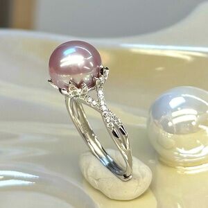 SOLD PREMIUM QUALITY 10mm Lilac FLAWLESS EDISON Pearl RING 18K White Gold S925